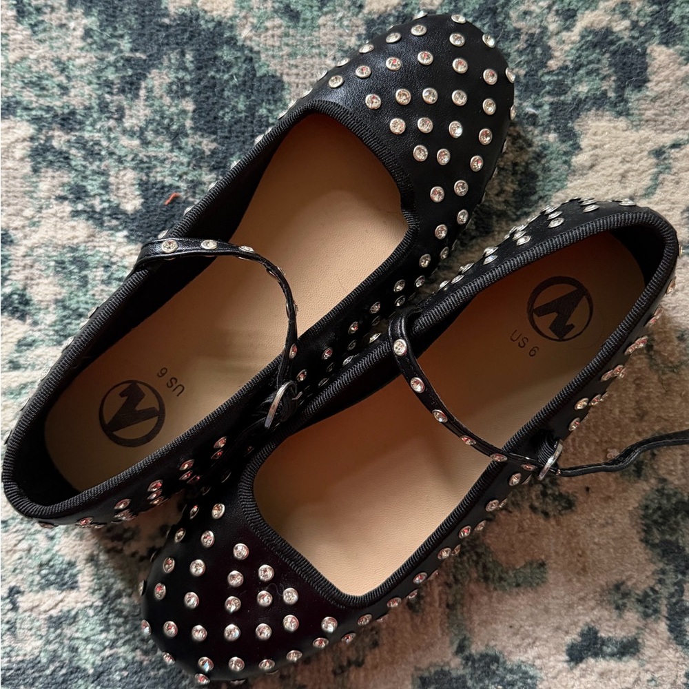 Elegant Black Studded Mary Jane Flats